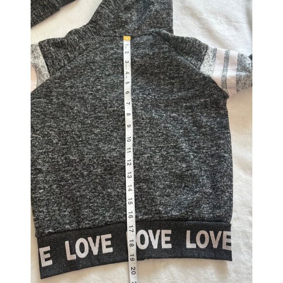 New Look Womens Gray & Pink Love Patch Cropped Zip-Up Hoodie W/ Striped Sleeves - Picture 11 of 13